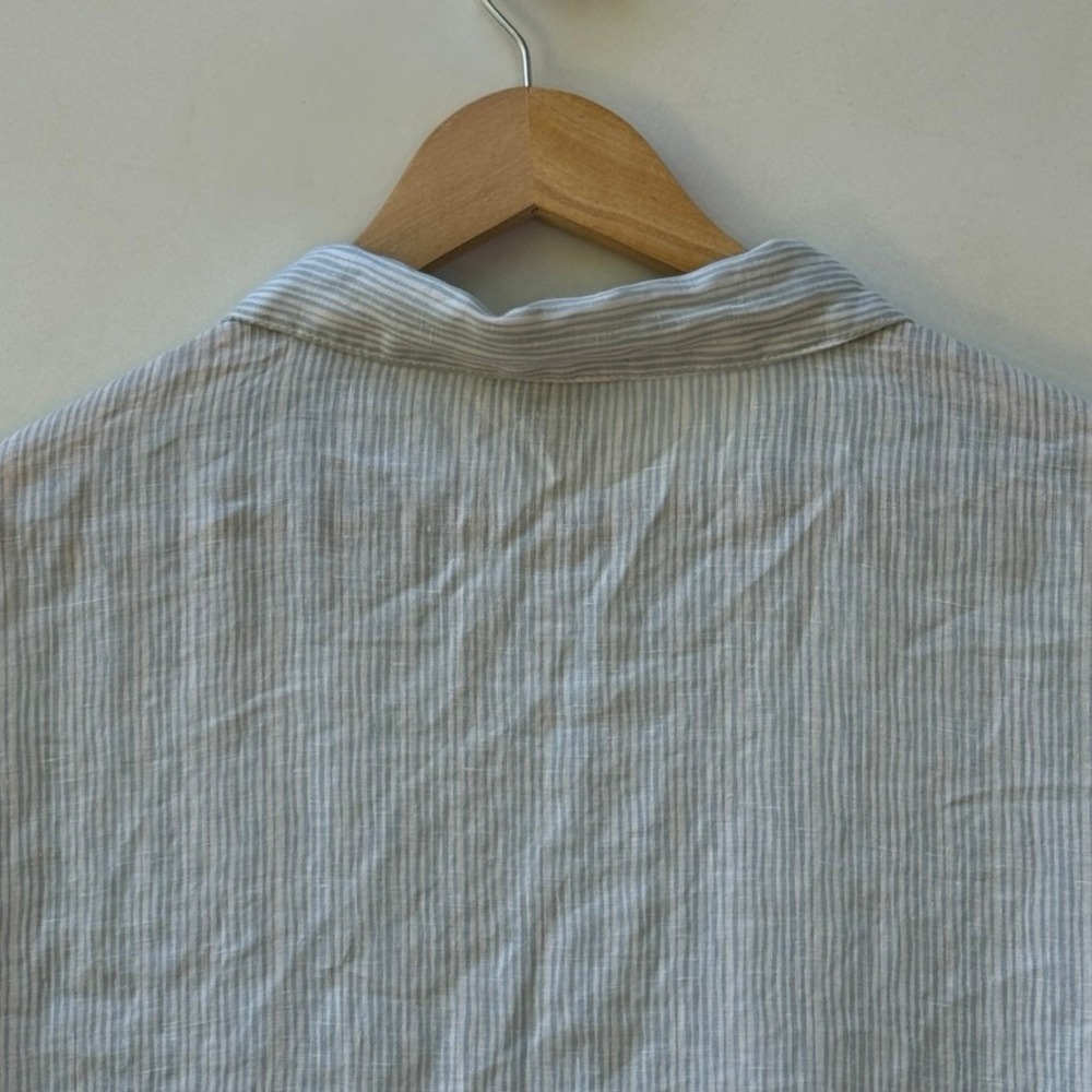 Rachel Zoe Women's XL Blue White Stripe Linen Short Sleeve Beachcore Top Shirt - Picture 6 of 7